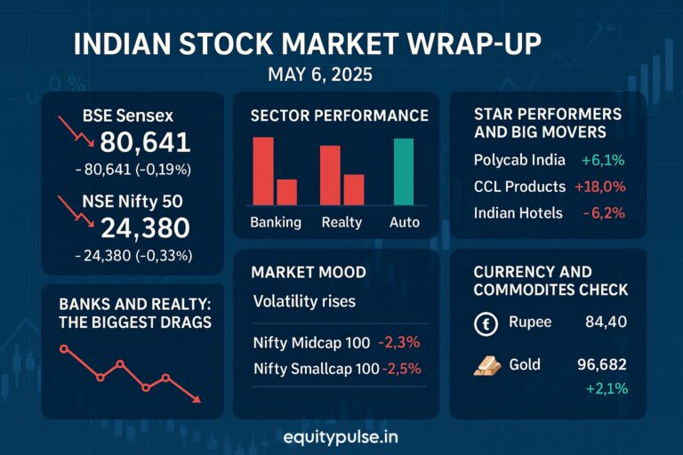 Indian Stock Market Wrap-Up – May 6, 2025: Rally Pauses as Banks & Realty Stocks Tumble